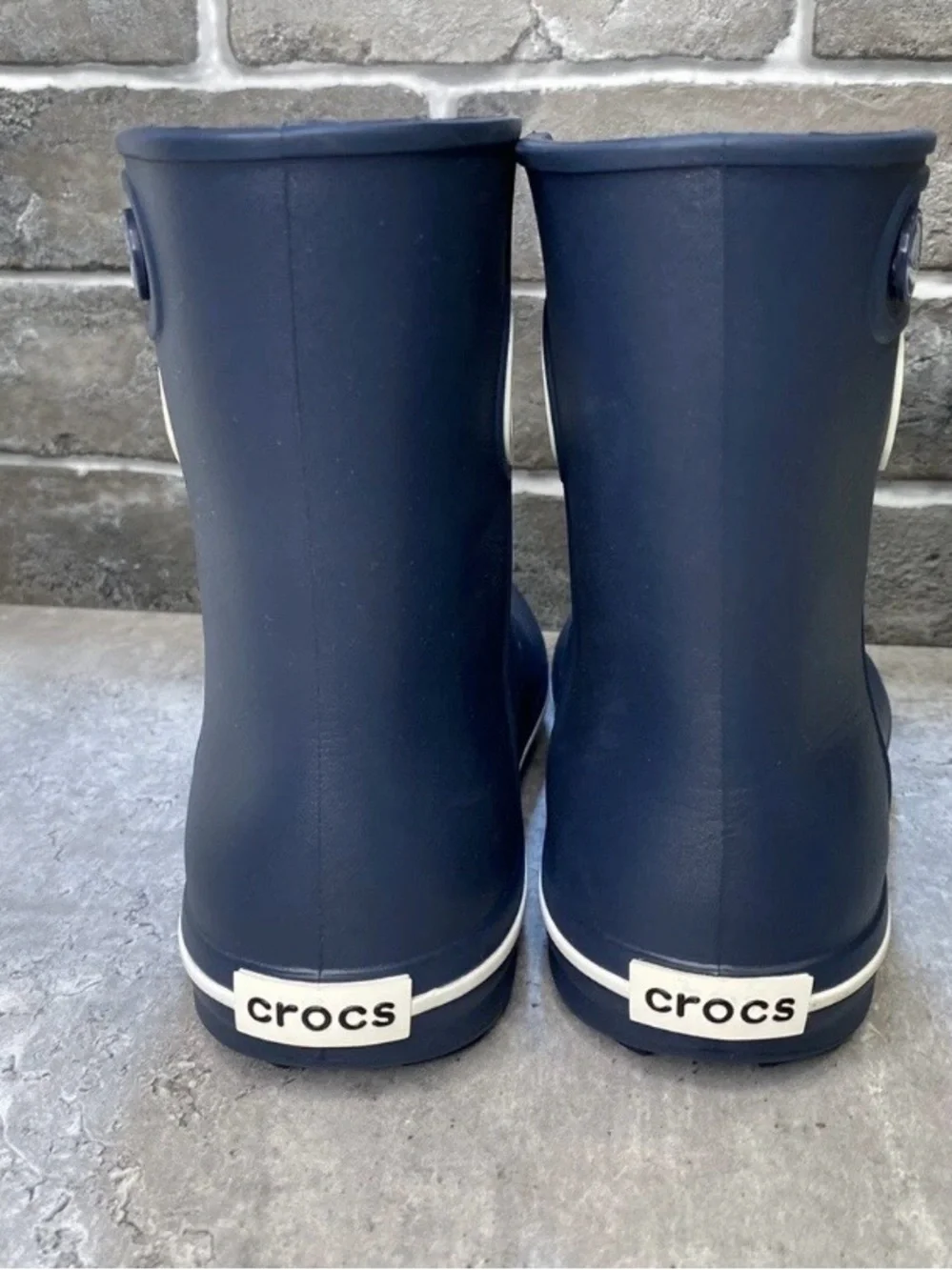 CROCS Navy Blue Rain Boots with White Trim